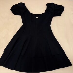 Cut Out Back Black Mini Dress with Puff Sleeves and Sweet Heart Neckline